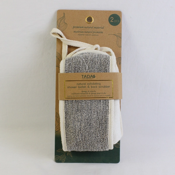 NWT Tada Natural Exfoliating Shower Loofah & Back Scrubber Gray 2 Pack