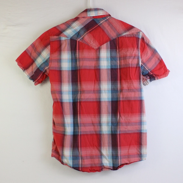 Aeropostale Men's S Red Plaid Short Sleeve Button Up Collared Shirt