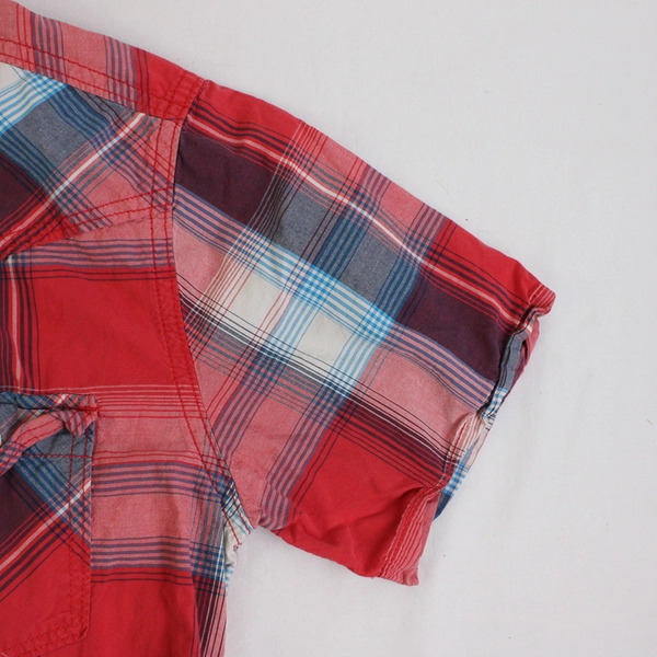 Aeropostale Men's S Red Plaid Short Sleeve Button Up Collared Shirt