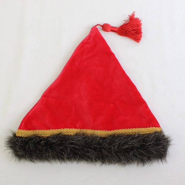 Vintage Red Velvet Santa Hat with Tassel Fur Trimmed