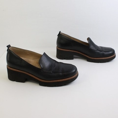 Naturalizer Women's 11W Black Leather Darry Heeled Loafer Shoes