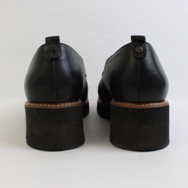 Naturalizer Women's 11W Black Leather Darry Heeled Loafer Shoes