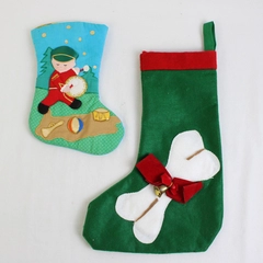Lot of 2 Christmas Stockings Drummer Boy Cotton and Dog Bone felt 