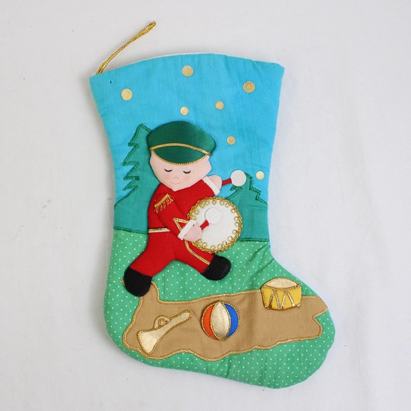 Lot of 2 Christmas Stockings Drummer Boy Cotton and Dog Bone felt 
