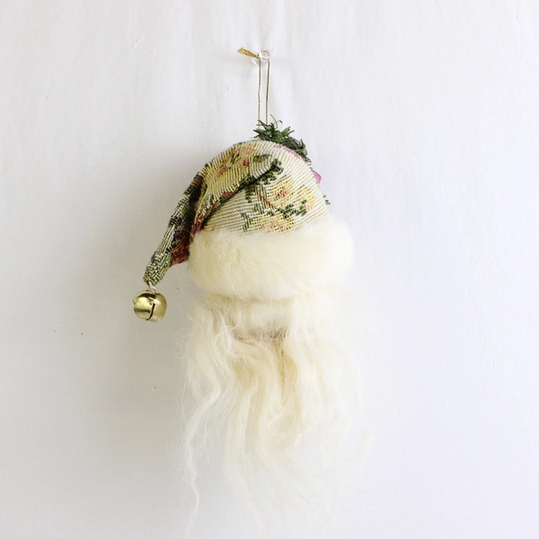 Vintage Santa Head Ornament Fabric Hat Long Beard