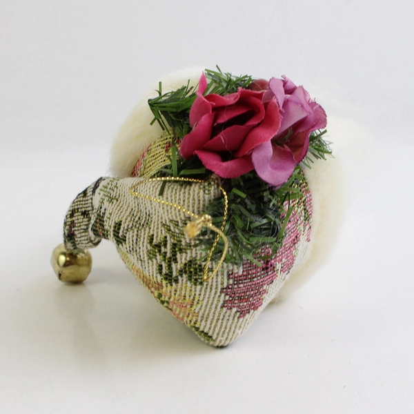 Vintage Santa Head Ornament Fabric Hat Long Beard