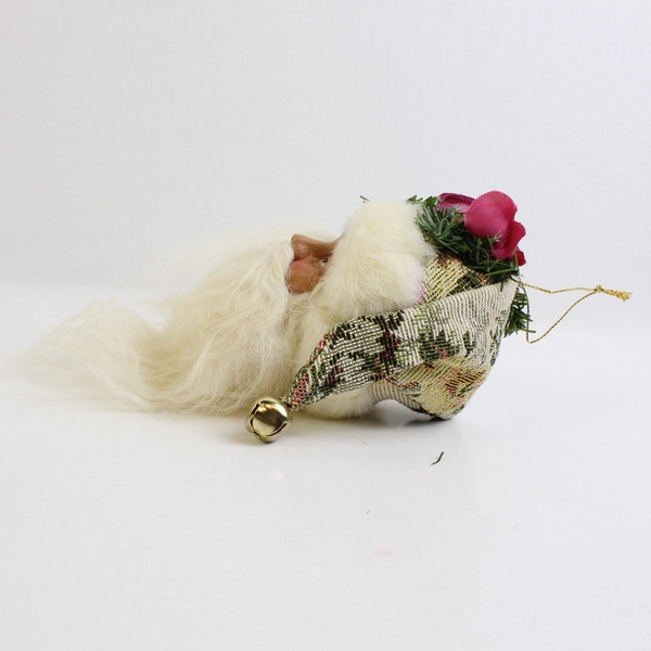 Vintage Santa Head Ornament Fabric Hat Long Beard