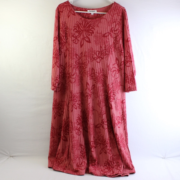 Serengeti Red Floral Print 3/4-Sleeve Midi Shift Dress Women's Size XL