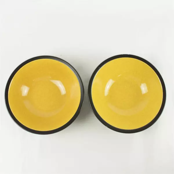Set of 2 Mikasa Terra Stone Saffron 9.25" Bowls Yellow Speckled Brown Rim