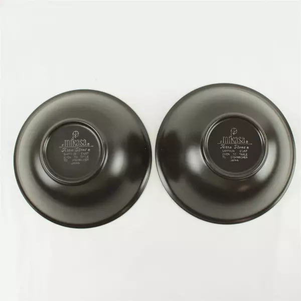 Set of 2 Mikasa Terra Stone Saffron 9.25" Bowls Yellow Speckled Brown Rim