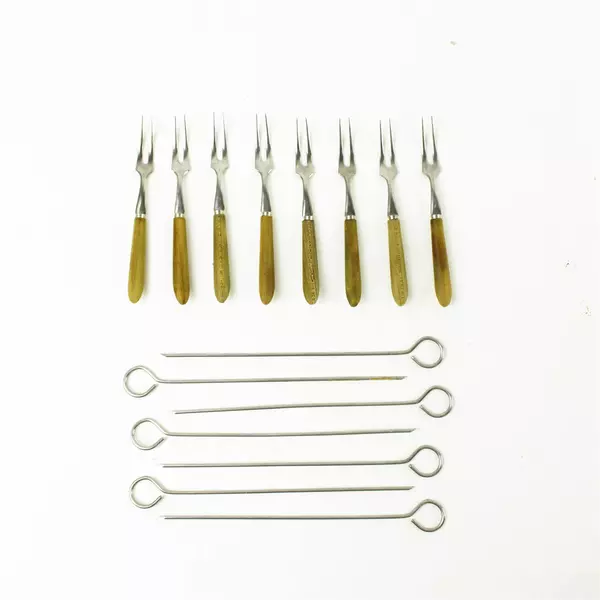 Lot of 7 Vintage Fondue & 7 Appetizer Forks Skewers Serving Picks
