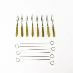 Lot of 7 Vintage Fondue & 7 Appetizer Forks Skewers Serving Picks