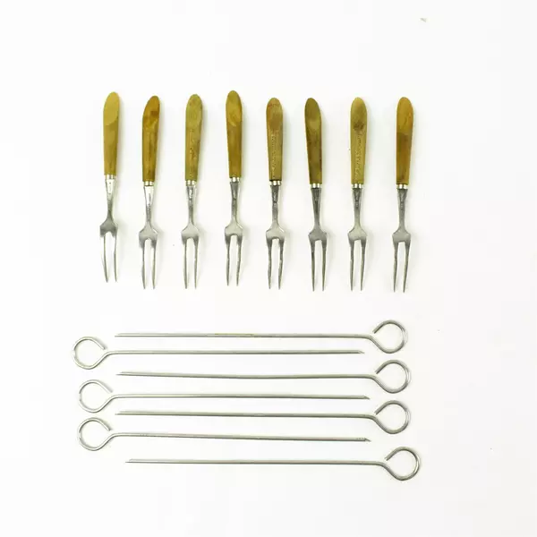 Lot of 7 Vintage Fondue & 7 Appetizer Forks Skewers Serving Picks