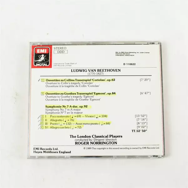 Beethoven Symphony No.7 CD - EMI Digital London Classical Players