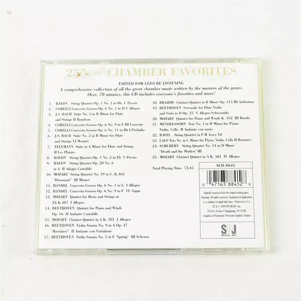 25 Intimate Chamber Favorites CD Classical Chamber Music