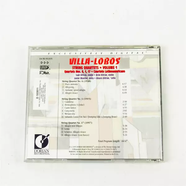 Villa-Lobos String Quartets Nos. 6, 1 & 17 Vol. 1 CD 