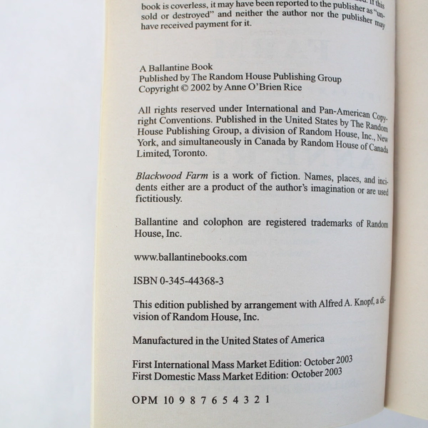 Blackwood Farm by Anne Rice From The Vampire Chronicles 2002 Paperback