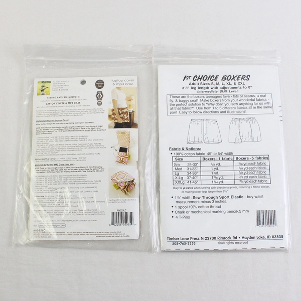 Lot of 2 Sewing Patterns First Choice Boxers #404 & Amy Butler #267