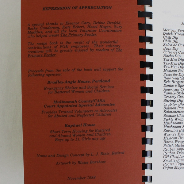 Vintage The Primary Feeder 1988 PGE Employee Created Cookbook Spiral Bound PB