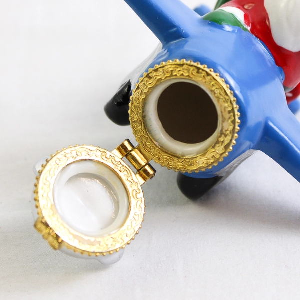 Ceramic Santa Hanging Ornament/Opening Trinket Box in Blue Airplane with Gifts