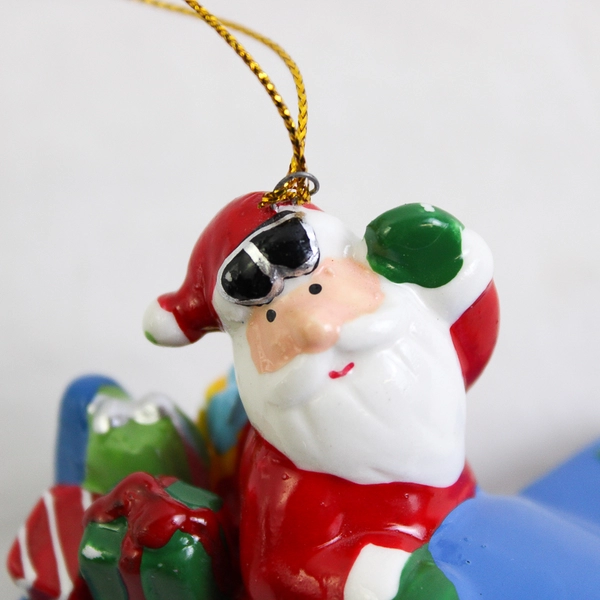 Ceramic Santa Hanging Ornament/Opening Trinket Box in Blue Airplane with Gifts