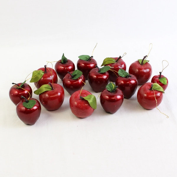 Lot of 15 Miniature Red Apple Ornaments w/ Gold Hanging Strings