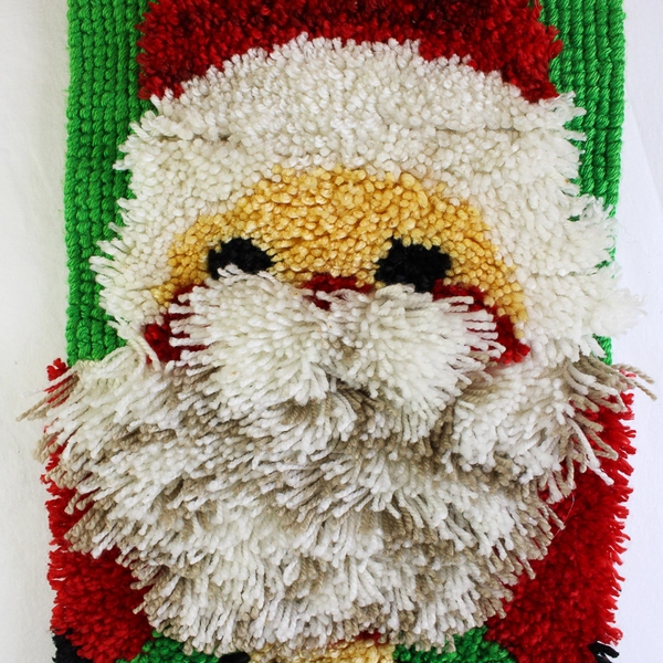 Large Handmade Christmas Latch Hook Santa, 30" Tall