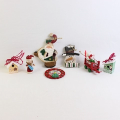 Lot of 7 Vintage Wooden Christmas Hanging Tree Ornaments Unbranded