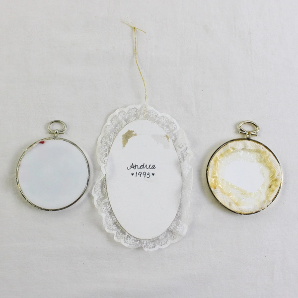 Lot of 3 Vintage Christmas Cross Stitch Wall Hangings Angel Wreath Reindeer