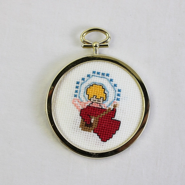 Lot of 3 Vintage Christmas Cross Stitch Wall Hangings Angel Wreath Reindeer