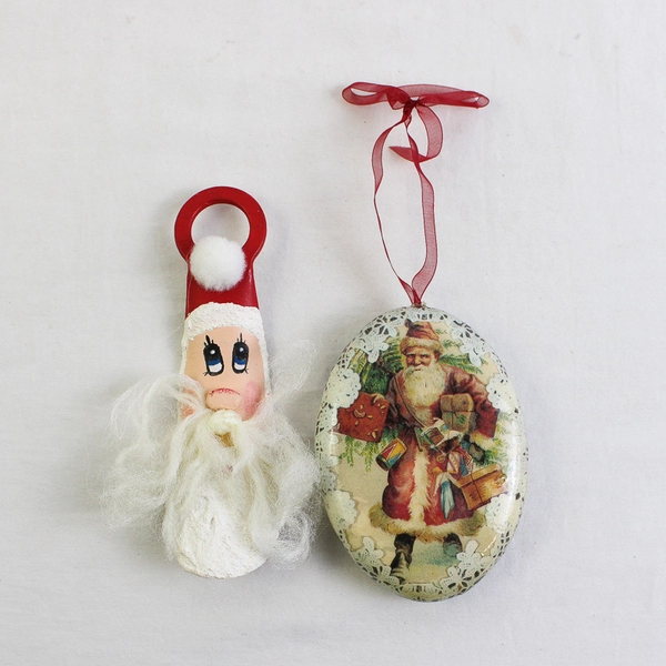 Lot of 2 Vintage Christmas Tree Hanging Santa Ornaments 