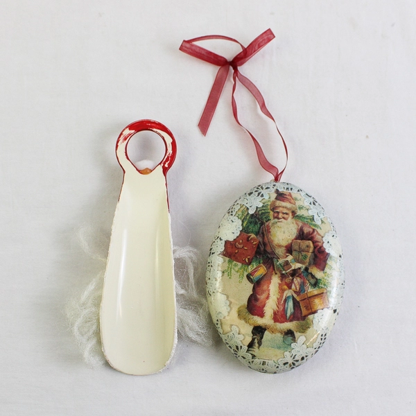 Lot of 2 Vintage Christmas Tree Hanging Santa Ornaments 