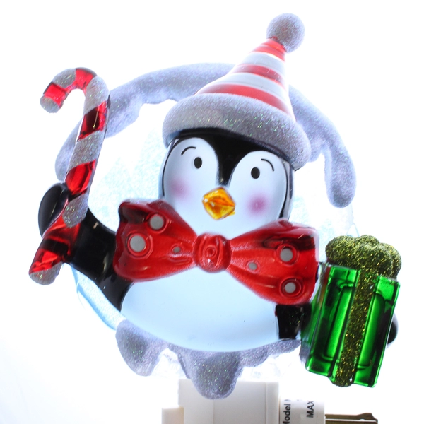 Unbranded Penguin W/ Candy Cane & Present Night Light Plug In Tested Works