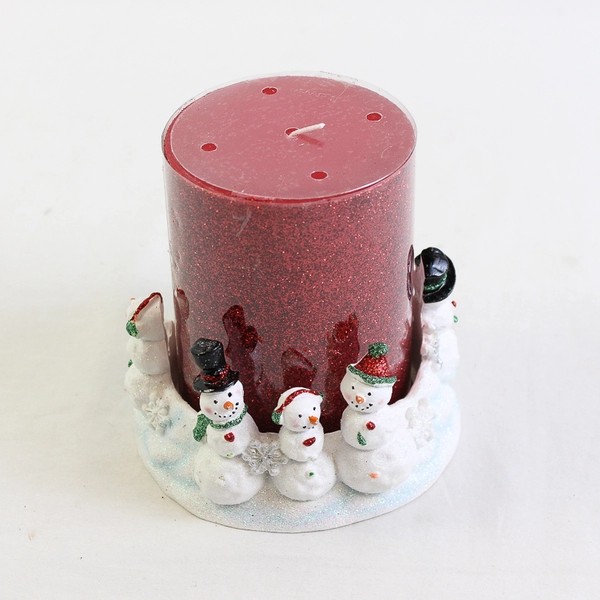 Unbranded Ceramic Glitter Snowman Pillar Candle Holder With Candle