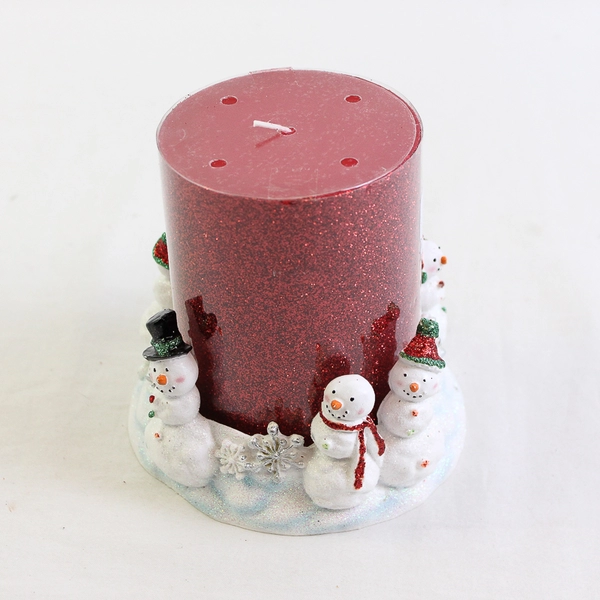 Unbranded Ceramic Glitter Snowman Pillar Candle Holder With Candle