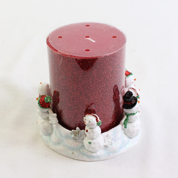 Unbranded Ceramic Glitter Snowman Pillar Candle Holder With Candle