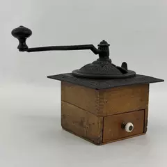 Antique Manual Hand Crank Coffee Grinder Mill With Drawer Wood & Cast Iron 