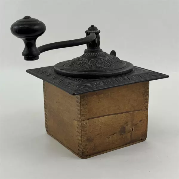 Antique Manual Hand Crank Coffee Grinder Mill With Drawer Wood & Cast Iron 