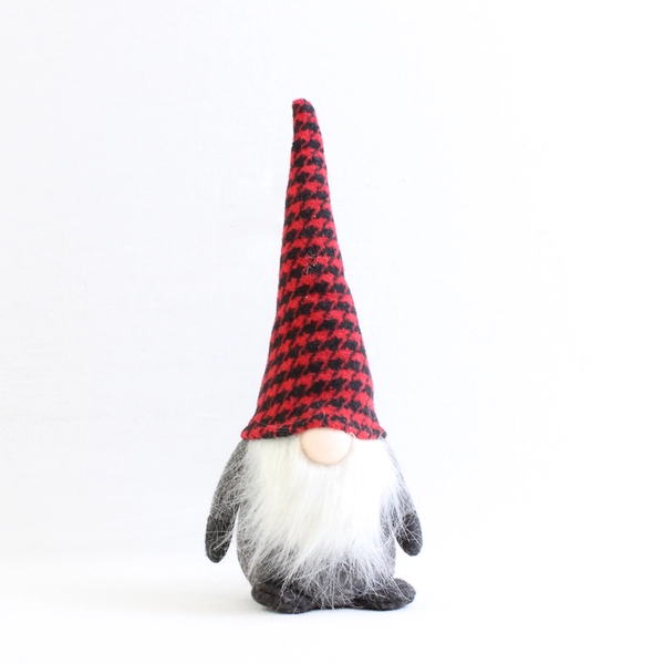 Red Houndstooth Hat Gnome Plush Sitter 10.5" Seasonal Holiday Decor