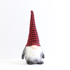 Red Houndstooth Hat Gnome Plush Sitter 10.5" Seasonal Holiday Decor