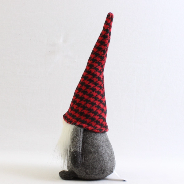 Red Houndstooth Hat Gnome Plush Sitter 10.5" Seasonal Holiday Decor