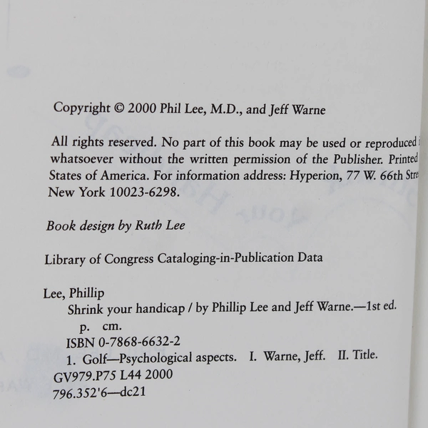 Shrink Your Handicap by Phil Lee & Jeff Warne 2000 1st Edition Hardcover DJ 