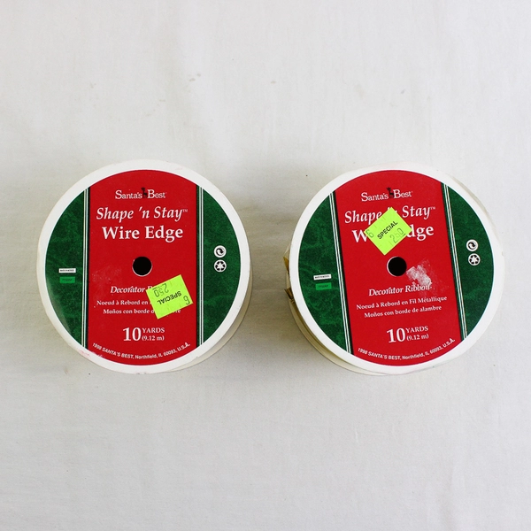 Lot of 2 Santa’s Best Shape 'n Stay Gold Ribbon Wire Edge 10yds New #7841-02