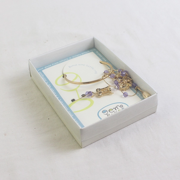 Box of 6 Whimsical ID Wine Glass Charms on Rings Gem Ware New