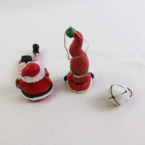 Lot of 3 Vintage Whimsical Christmas Santa Ornaments One Bell
