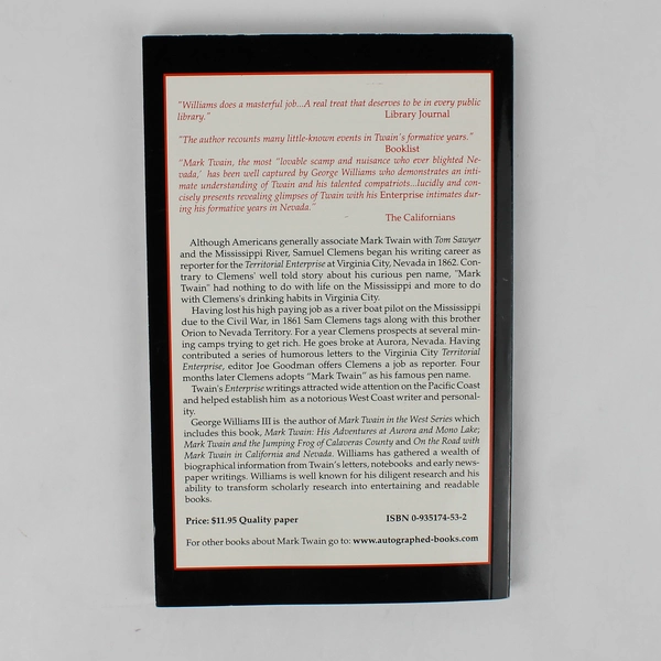 Mark Twain His Life In Virginia City Nevada By George Williams III Signed 2007