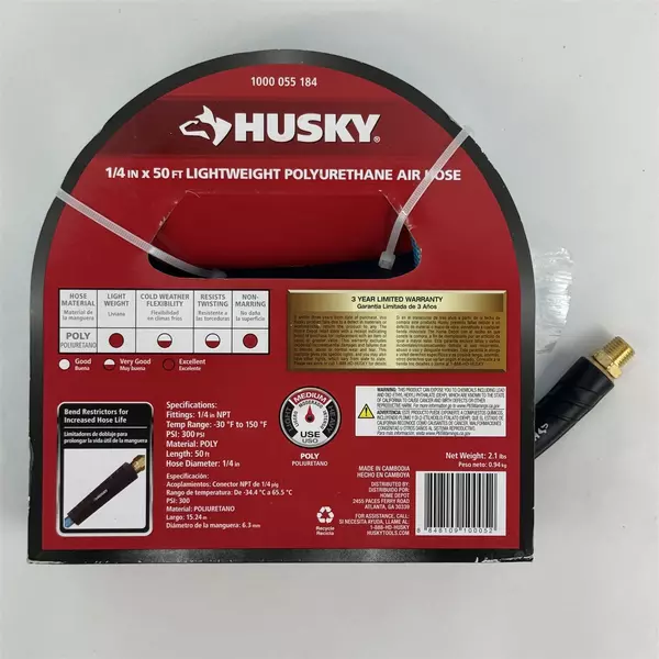 Husky 1/4 in X 50 ft Lightweight Polyurethane Air Hose  300 PSI NEW