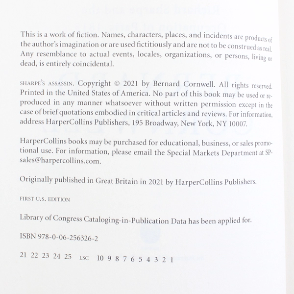 Sharpe's Assassin Bernard Cornwell Richard Sharpe Novel 2021 1st US Ed HC DJ