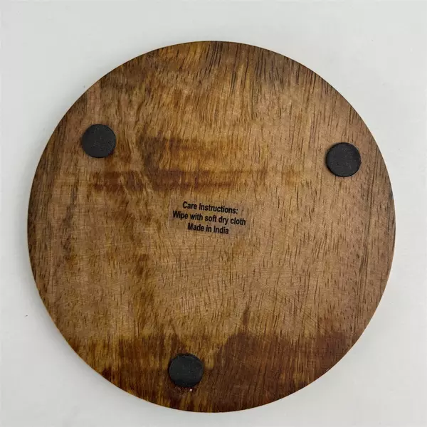 Set of 4 Wood And Enamel Coasters With Blue And White Flowers