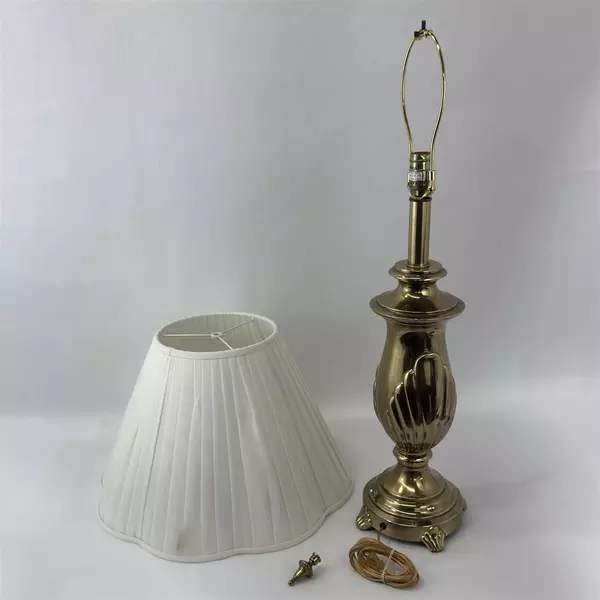 1992  Rembrandt Brass Urn Table Lamp With Shade 34.5" Shell Pattern